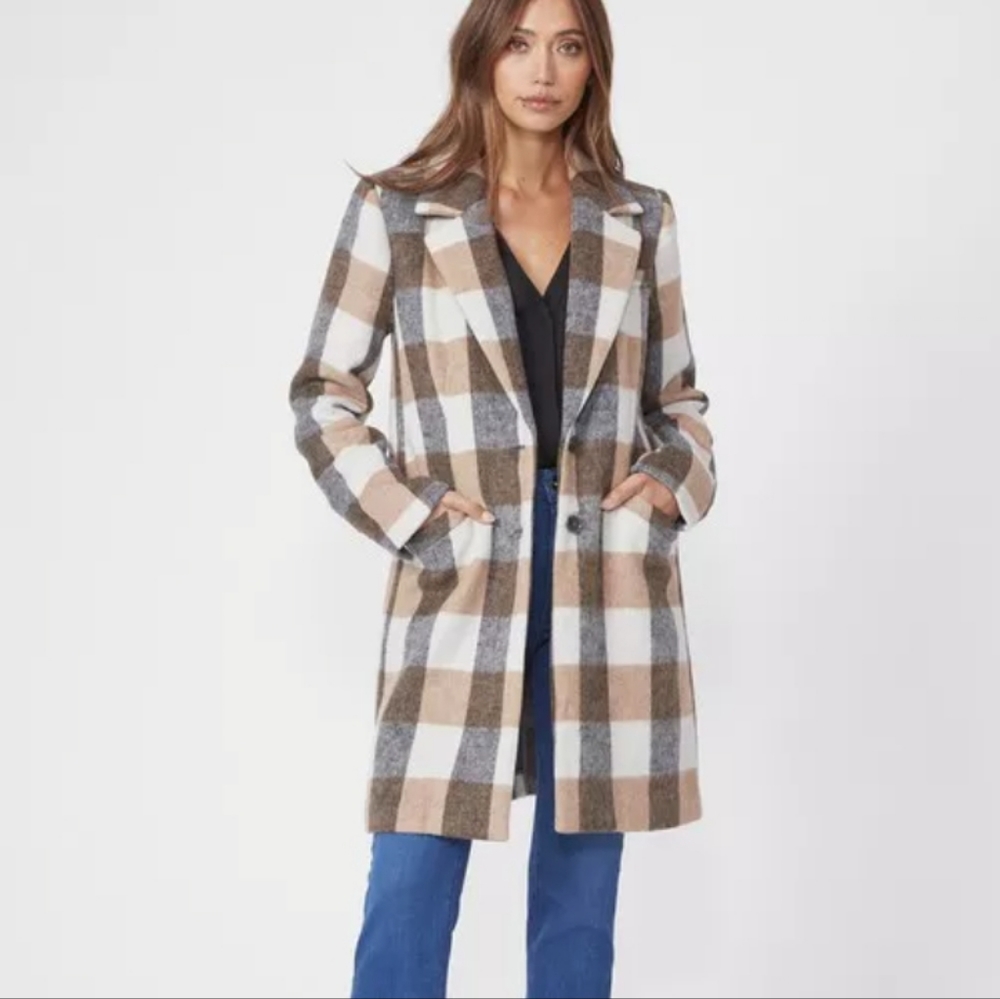 NWT PAIGE,Charcoal Tan Samine Button Coat Sz XS